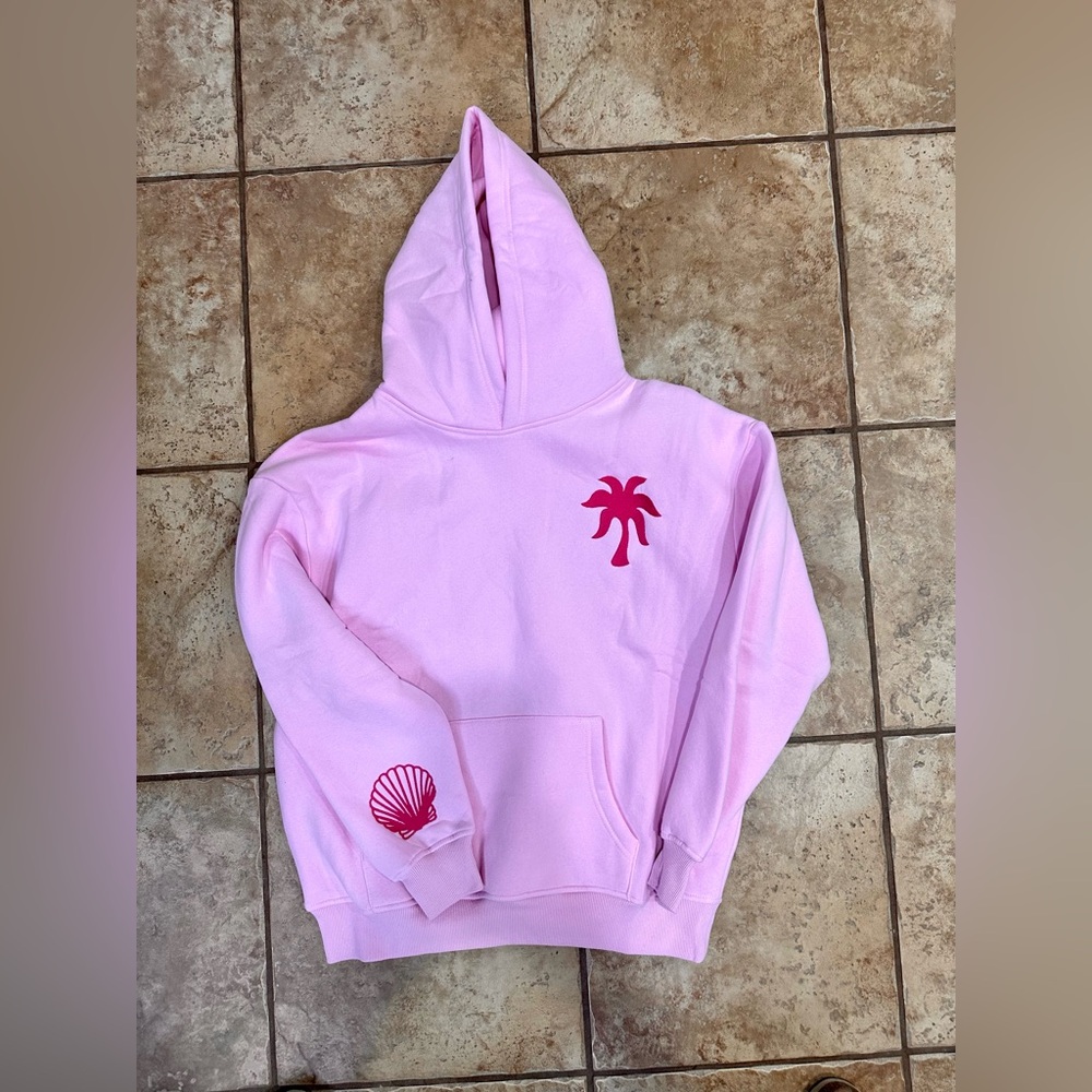 Pink Palm Puff Sweatshirt Hoodie And Box Size XS Hibiscus